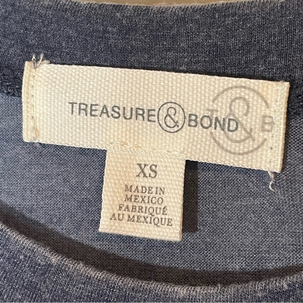 Treasure & Bond Shirt Mens Crew Neck Regular Fit Cotton Long Sleeve Grey/Navy XS - Picture 2 of 5